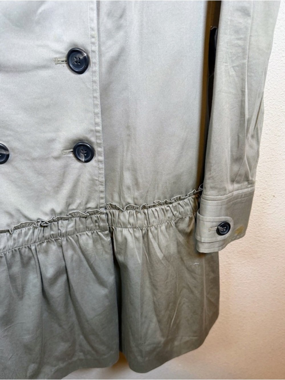 ELLE Gray Peplum Lightweight Double-Breasted Trench Coat with Skirt. Size M - Picture 5 of 6